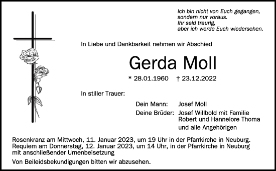 Anzeige von Gerda Moll von Schwäbische Zeitung