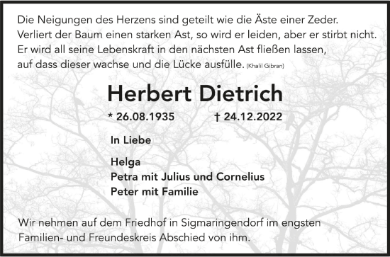 Anzeige von Herbert Dietrich von Schwäbische Zeitung