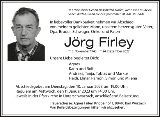 Anzeige von Jörg Firley von Schwäbische Zeitung