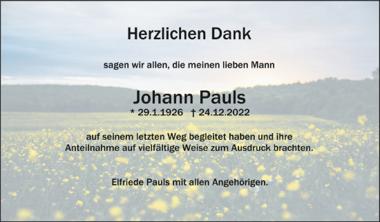 Anzeige von Johann Pauls von Schwäbische Zeitung