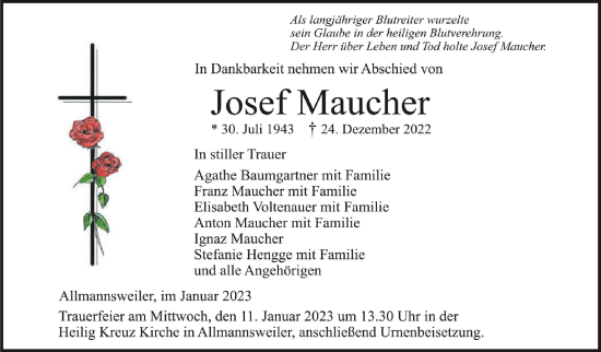 Anzeige von Josef Maucher von Schwäbische Zeitung