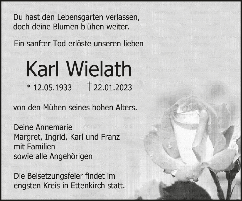  Traueranzeige für Karl Wielath vom 25.01.2023 aus Schwäbische Zeitung