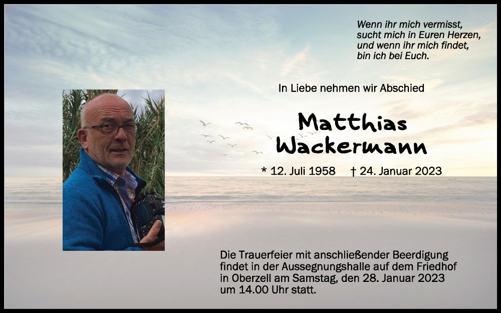  Traueranzeige für Matthias Wackermann vom 27.01.2023 aus Schwäbische Zeitung