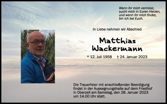 Anzeige von Matthias Wackermann von Schwäbische Zeitung