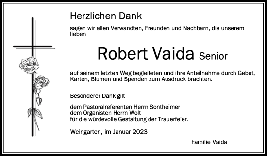 Anzeige von Robert Vaida von Schwäbische Zeitung