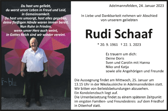 Anzeige von Rudi Schaaf von Schwäbische Zeitung