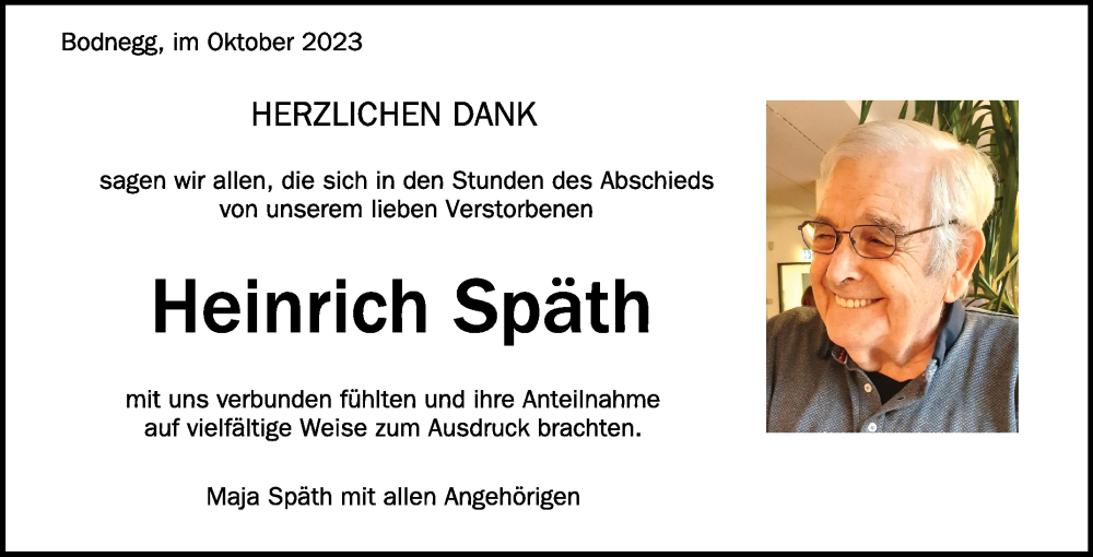  Traueranzeige für Heinrich Späth vom 21.10.2023 aus Schwäbische Zeitung
