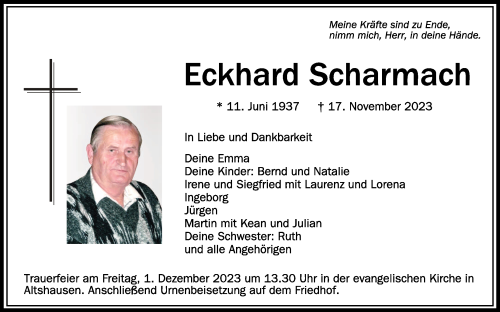  Traueranzeige für Eckhard Scharmach vom 25.11.2023 aus Schwäbische Zeitung