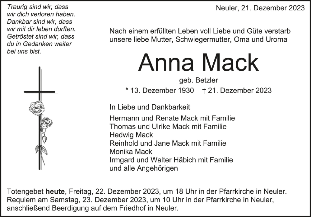 Traueranzeigen Von Anna Mack Schwaebische De Trauerportal