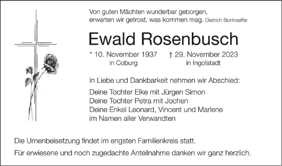 Anzeige von Ewald Rosenbusch von Schwäbische Zeitung