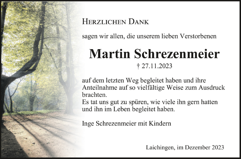  Traueranzeige für Martin Schrezenmeier vom 22.12.2023 aus Schwäbische Zeitung