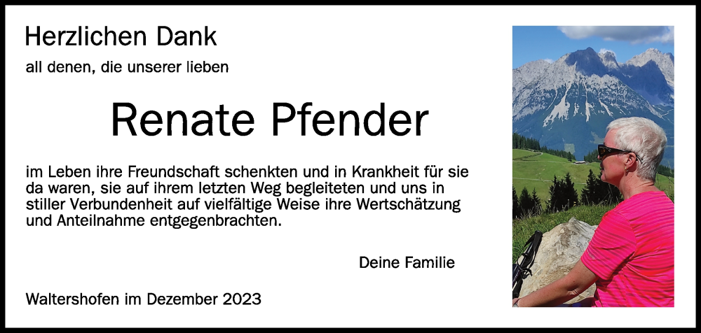  Traueranzeige für Renate Pfender vom 02.12.2023 aus Schwäbische Zeitung