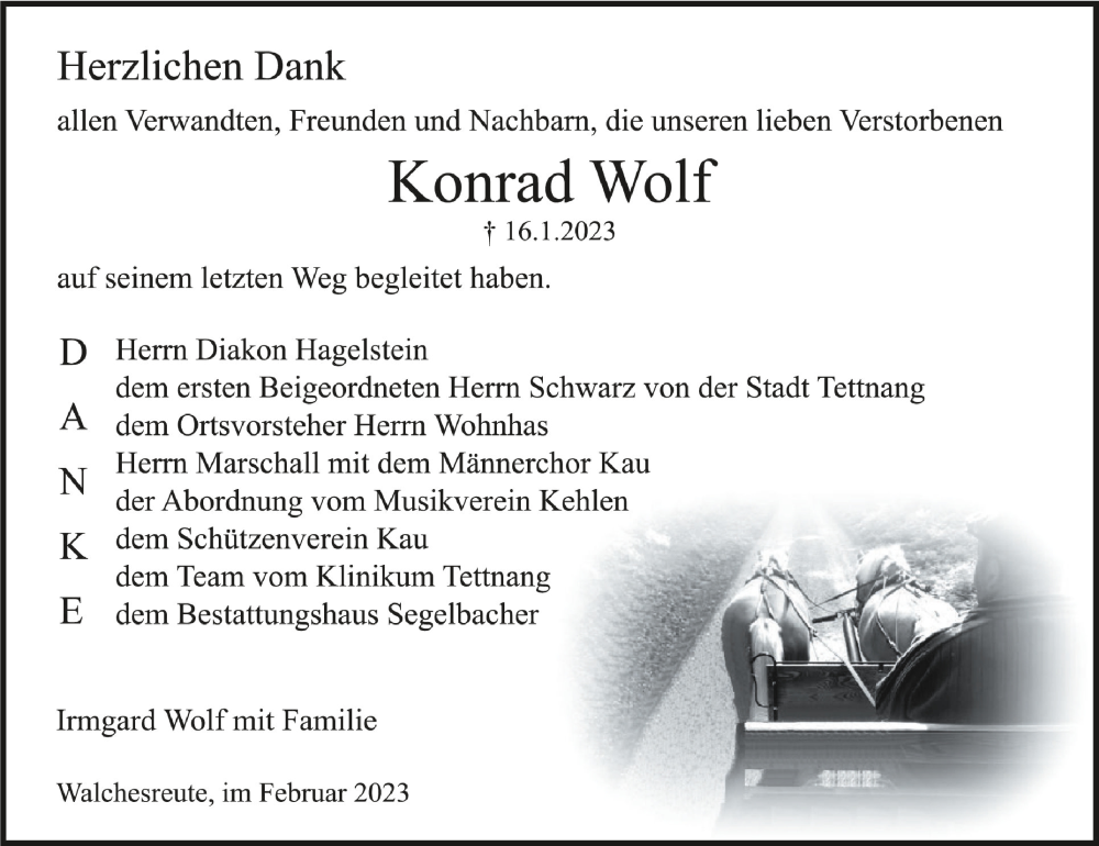  Traueranzeige für Konrad Wolf vom 10.02.2023 aus Schwäbische Zeitung