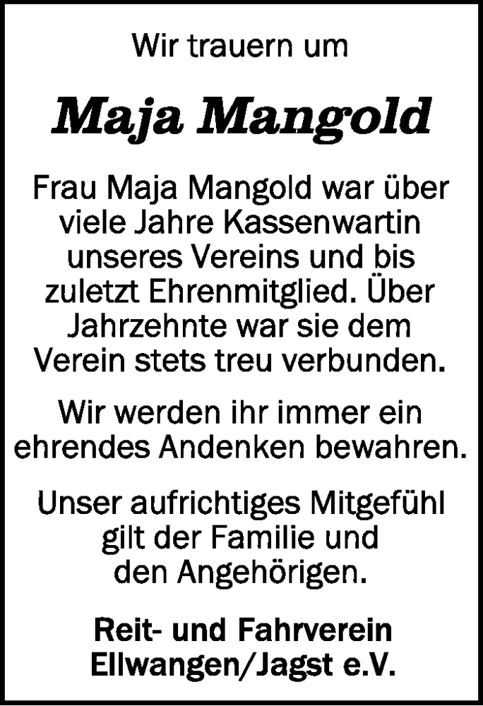 Traueranzeigen Von Maja Mangold Schwaebische De Trauerportal