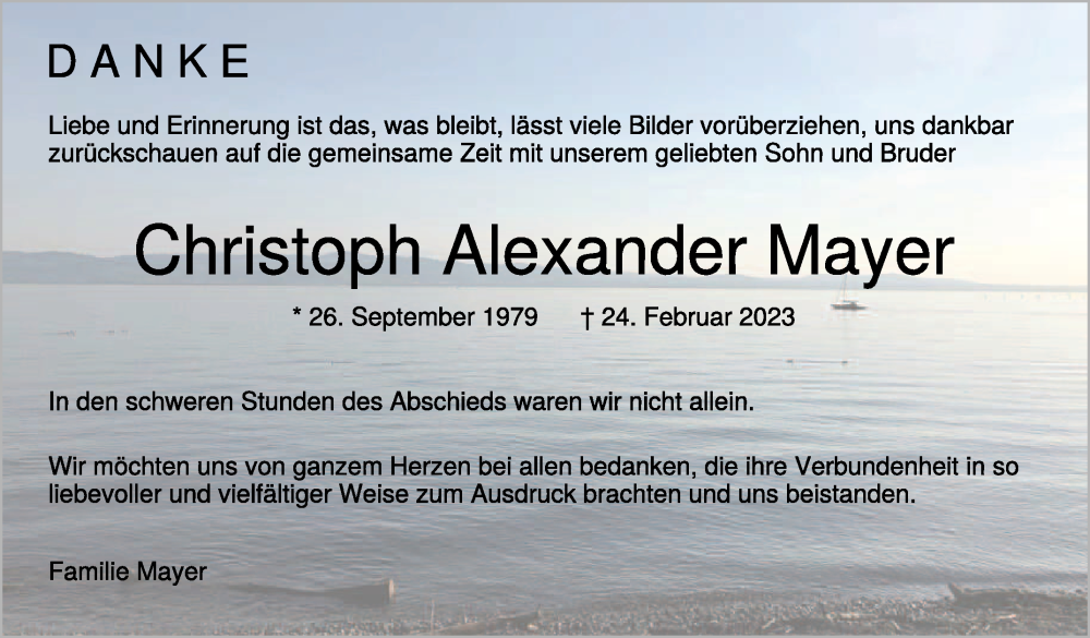  Traueranzeige für Christoph Alexander Mayer vom 18.03.2023 aus Schwäbische Zeitung