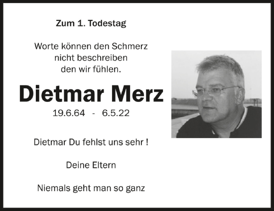 Anzeige von Dietmar Merz von Schwäbische Zeitung