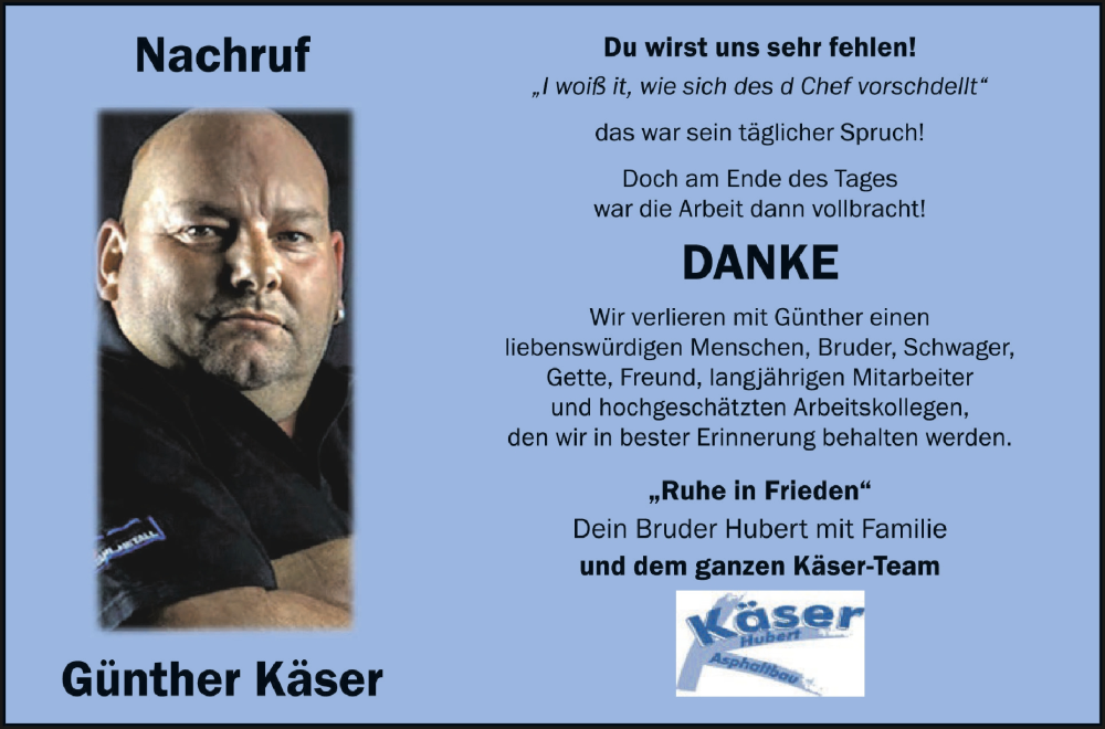  Traueranzeige für Günther Käser vom 13.05.2023 aus Schwäbische Zeitung