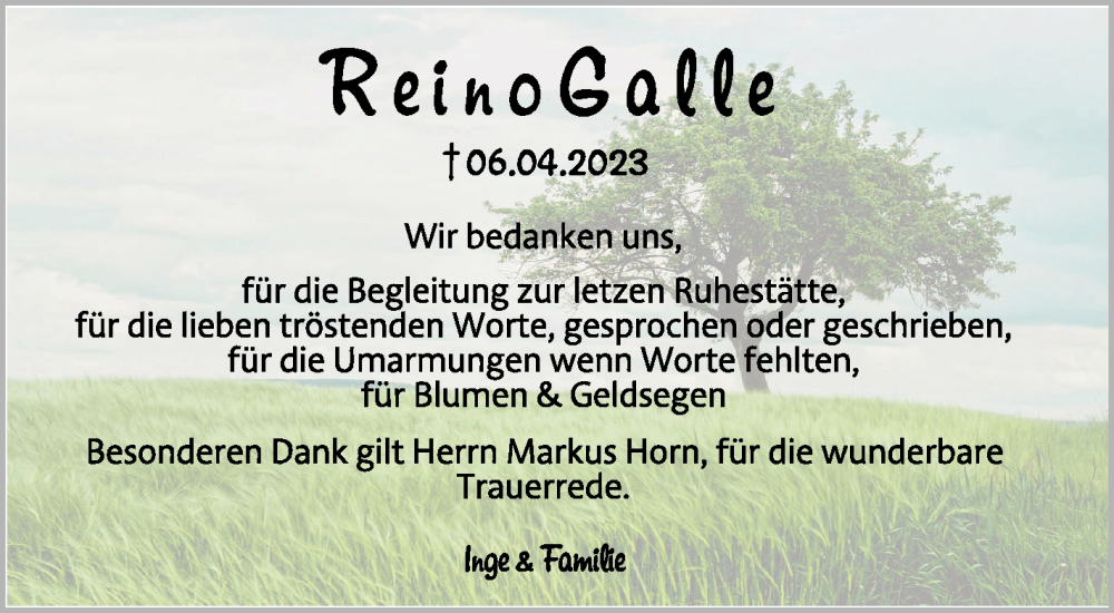  Traueranzeige für Reinhold Galle vom 11.05.2023 aus Schwäbische Zeitung