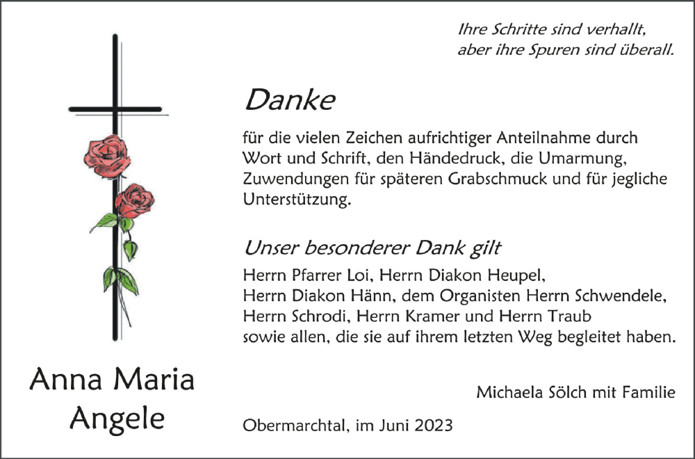  Traueranzeige für Anna Maria Angele vom 20.06.2023 aus Schwäbische Zeitung