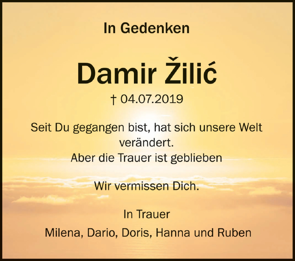  Traueranzeige für Damir Zilic vom 04.07.2023 aus Schwäbische Zeitung