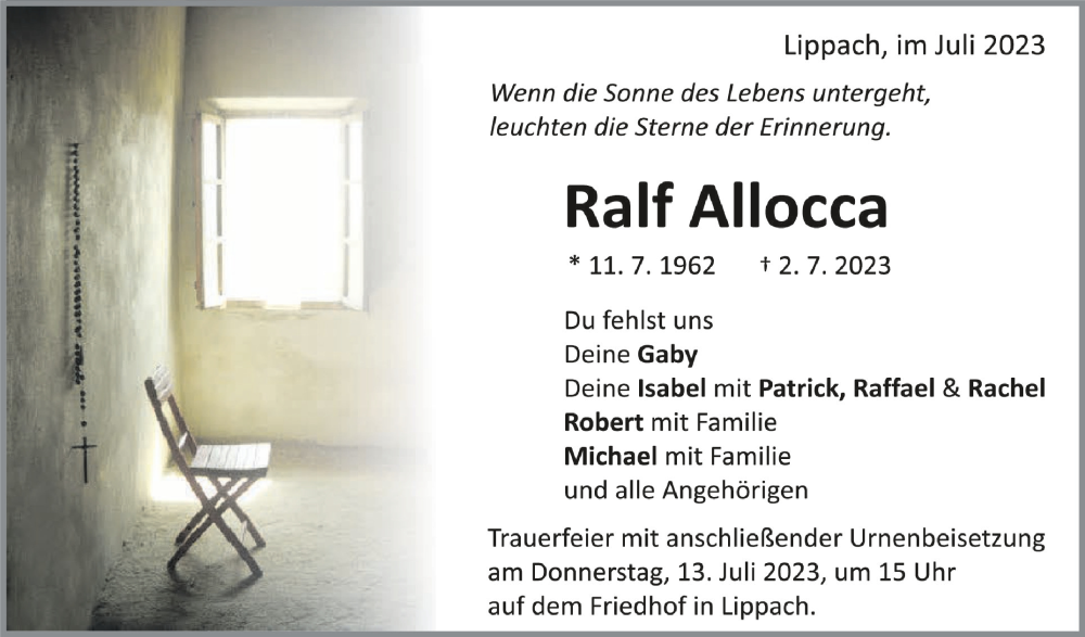  Traueranzeige für Ralf Allocca vom 08.07.2023 aus Schwäbische Zeitung