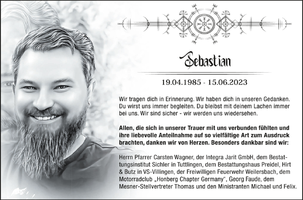  Traueranzeige für Sebastian Bertelmann vom 08.07.2023 aus Schwäbische Zeitung