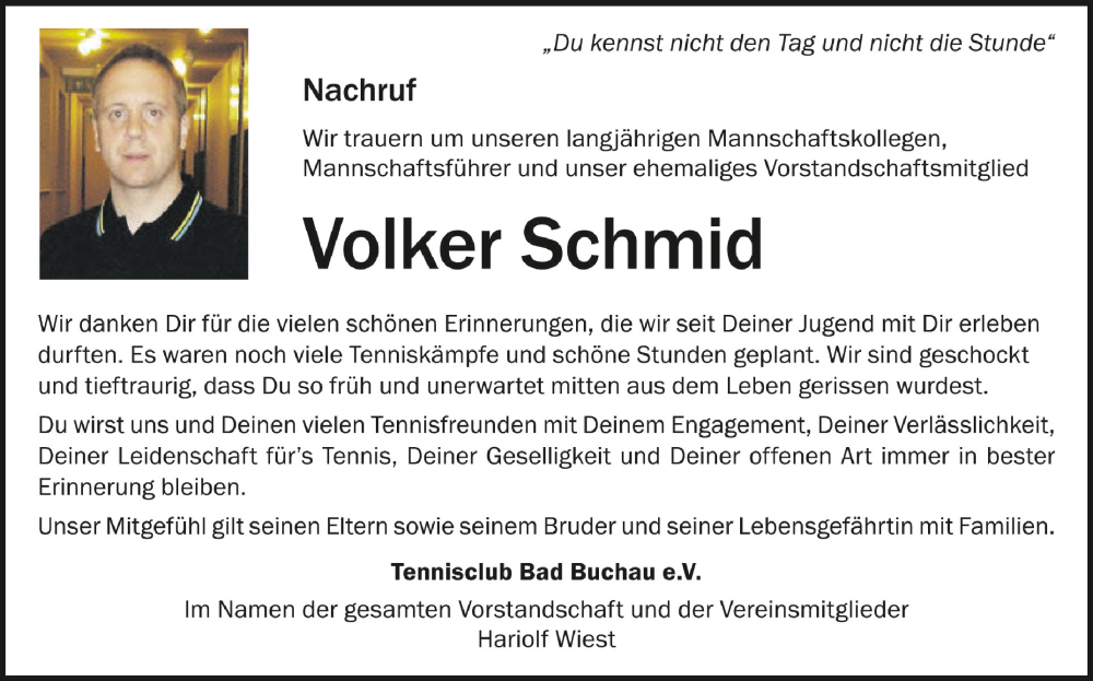  Traueranzeige für Volker Schmid vom 20.07.2023 aus Schwäbische Zeitung