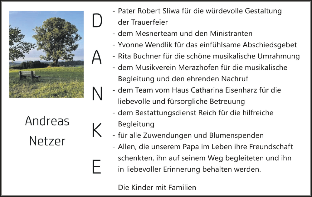  Traueranzeige für Andreas Netzer vom 12.08.2023 aus Schwäbische Zeitung