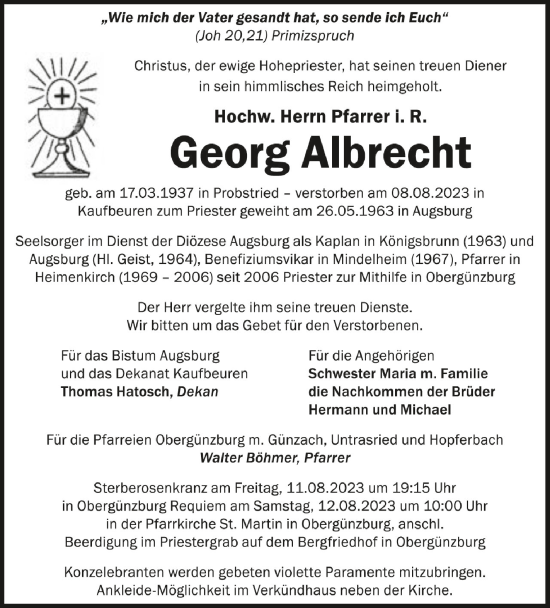 Traueranzeigen Von Georg Albrecht | Schwaebische.de Trauerportal