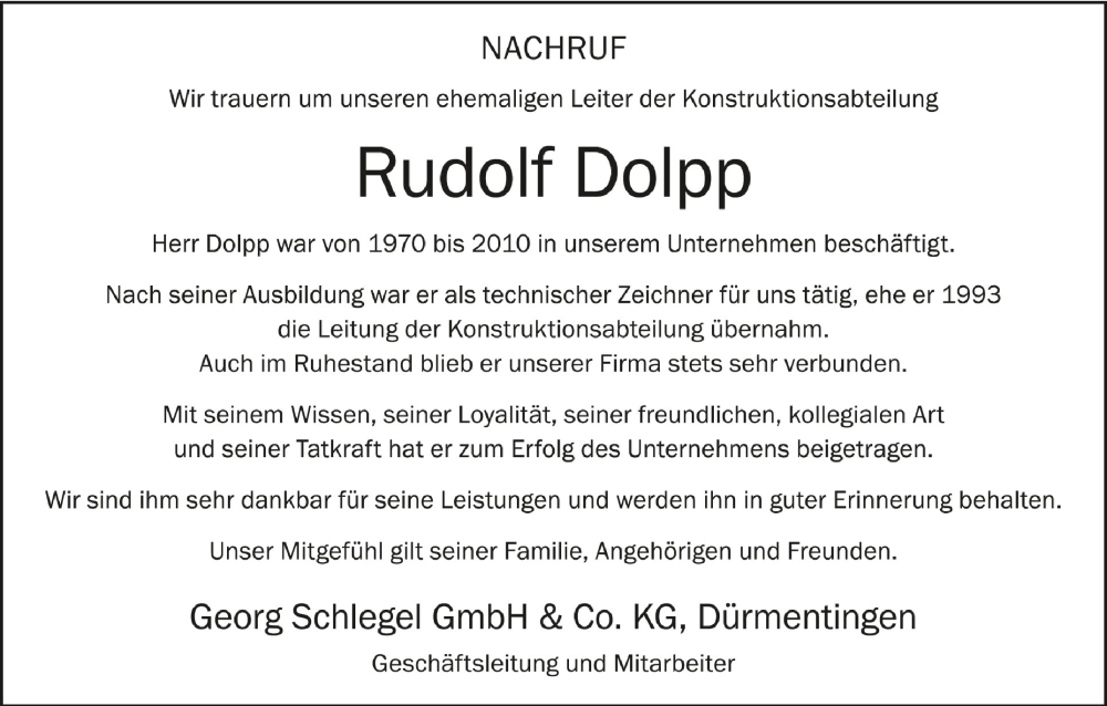  Traueranzeige für Rudolf Dolpp vom 21.09.2023 aus Schwäbische Zeitung