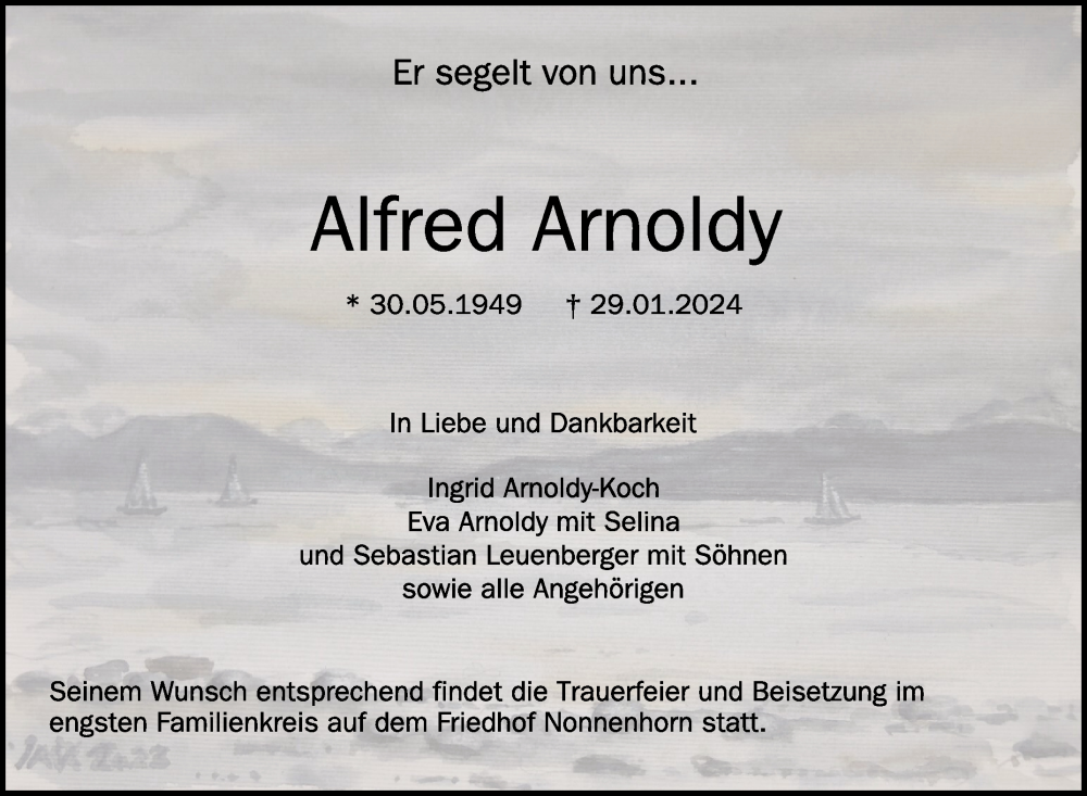  Traueranzeige für Alfred Arnoldy vom 31.01.2024 aus Schwäbische Zeitung