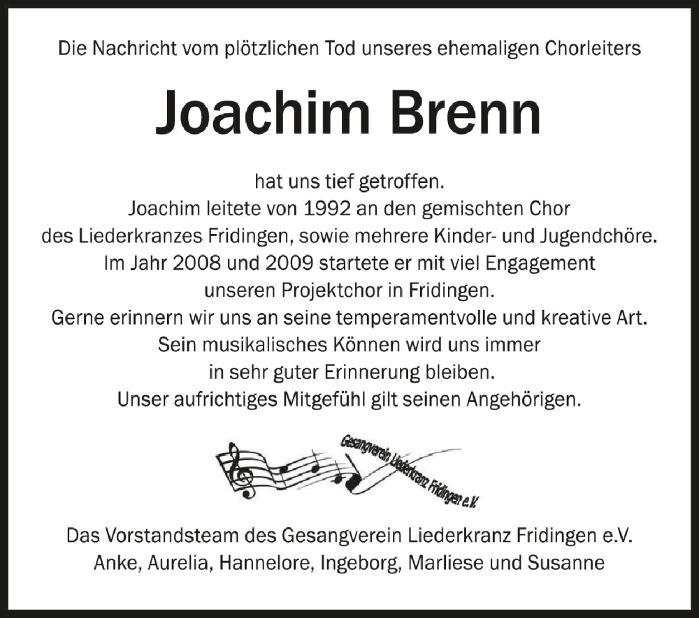  Traueranzeige für Joachim Brenn vom 04.01.2024 aus Schwäbische Zeitung