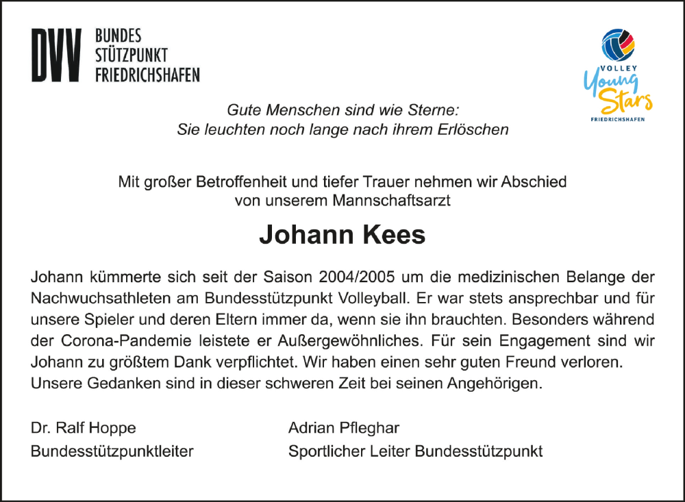  Traueranzeige für Johann Kees vom 27.01.2024 aus Schwäbische Zeitung