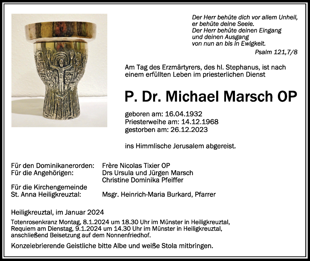  Traueranzeige für Michael Marsch vom 04.01.2024 aus Schwäbische Zeitung
