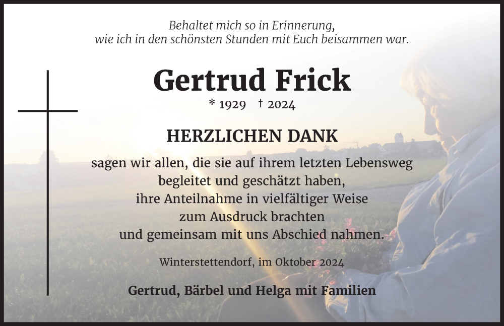  Traueranzeige für Gertrud Frick vom 26.10.2024 aus Biberach