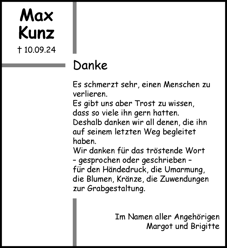  Traueranzeige für Max Kunz vom 05.10.2024 aus Leutkirch