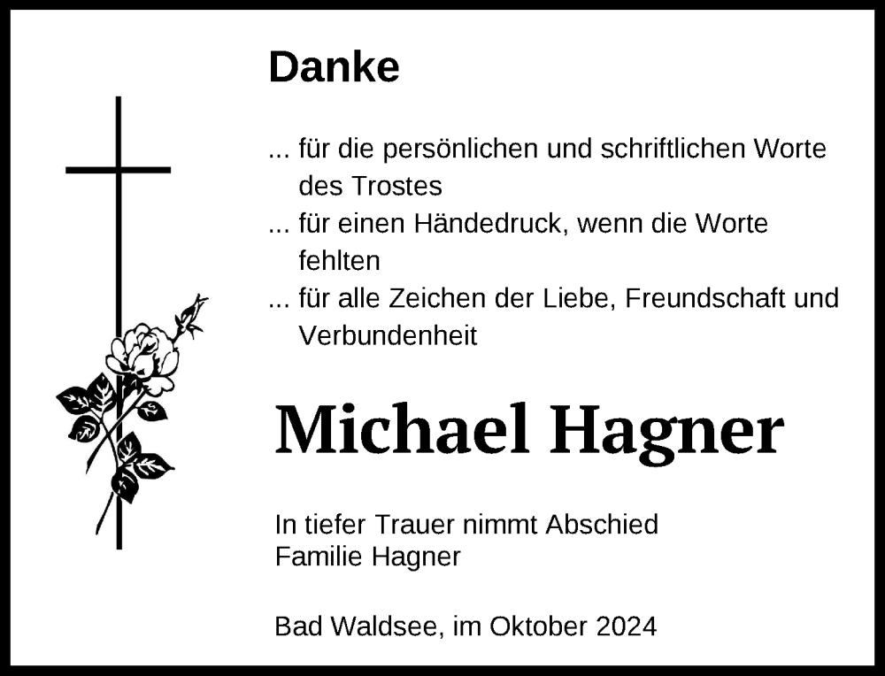  Traueranzeige für Michael Hagner vom 26.10.2024 aus Bad Waldsee