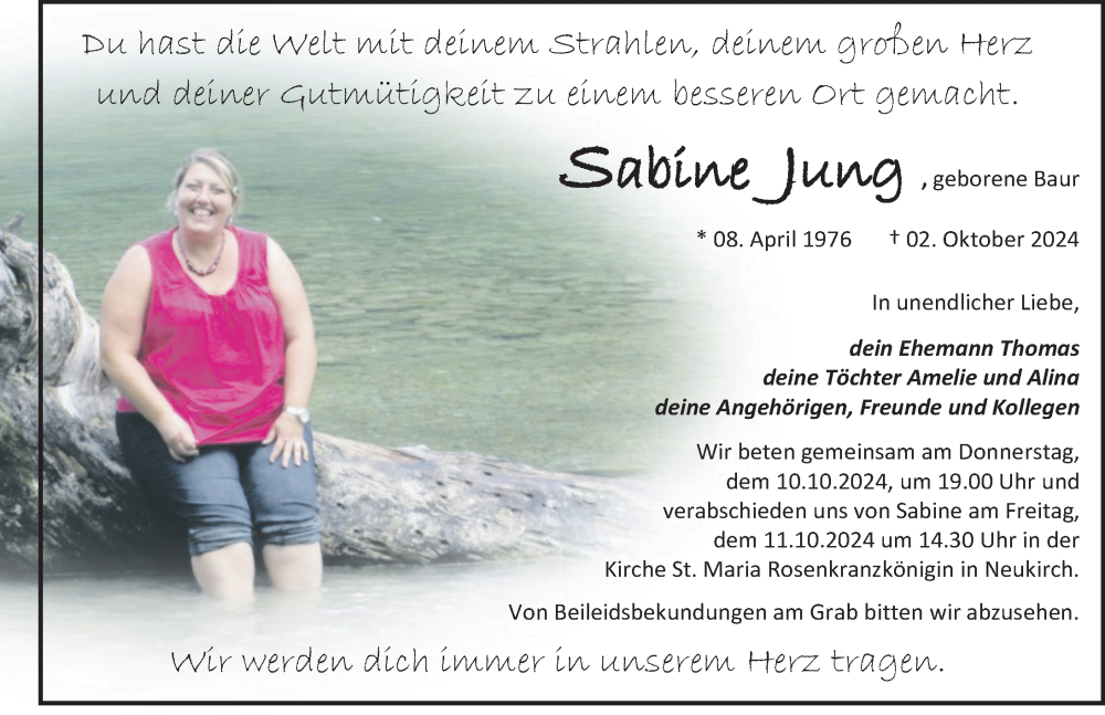  Traueranzeige für Sabine Jung vom 08.10.2024 aus Lindau