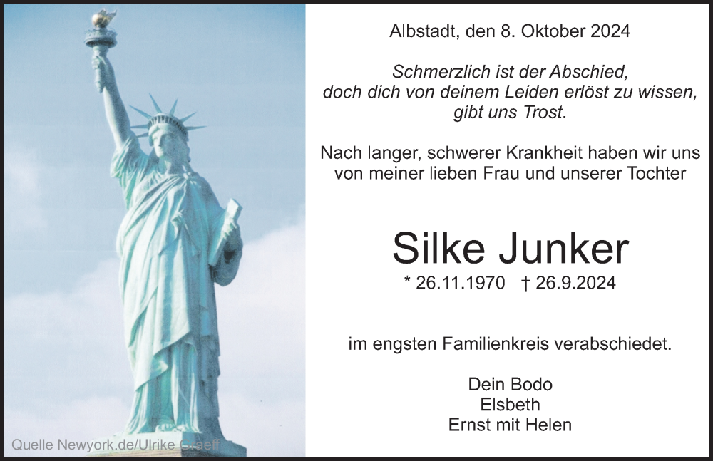  Traueranzeige für Silke Junker vom 08.10.2024 aus Balingen