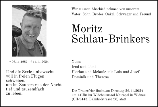 Anzeige von Moritz Schlau-Brinkers von Leutkirch