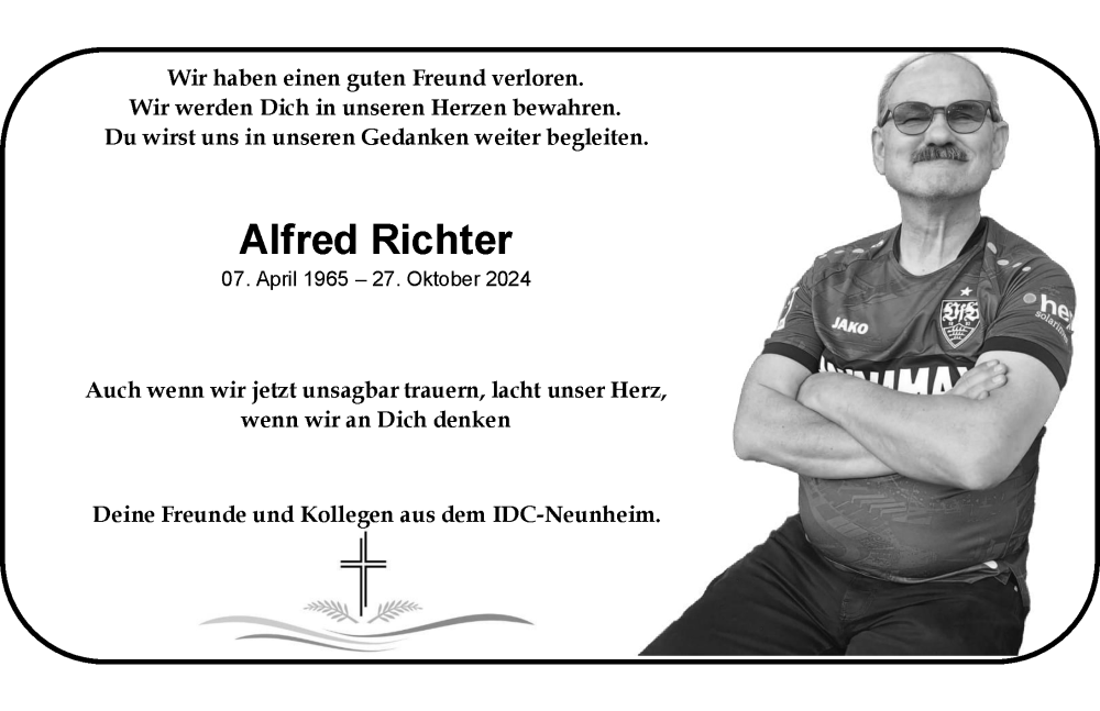  Traueranzeige für Alfred Richter vom 09.11.2024 aus Aalen /Ellwangen