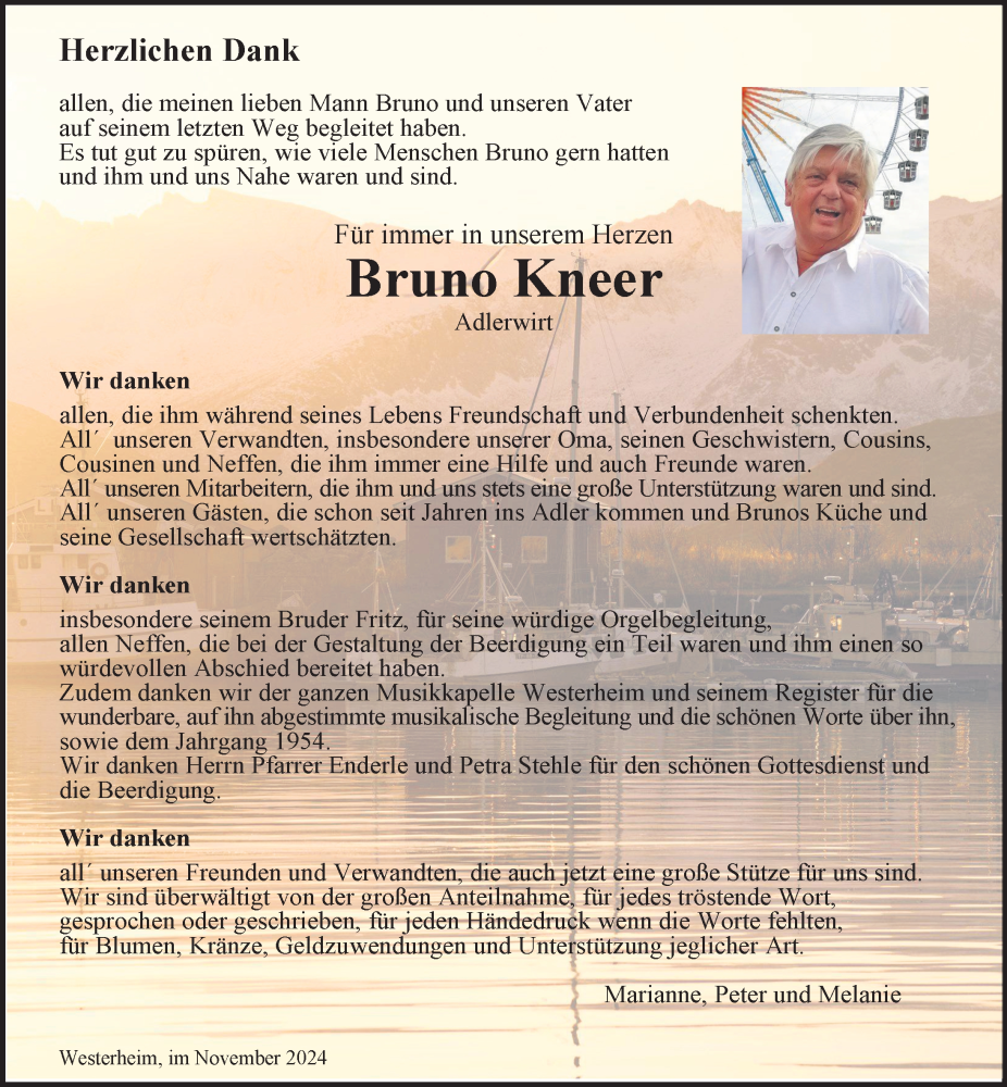  Traueranzeige für Bruno Kneer vom 14.11.2024 aus Laichingen, Ulm