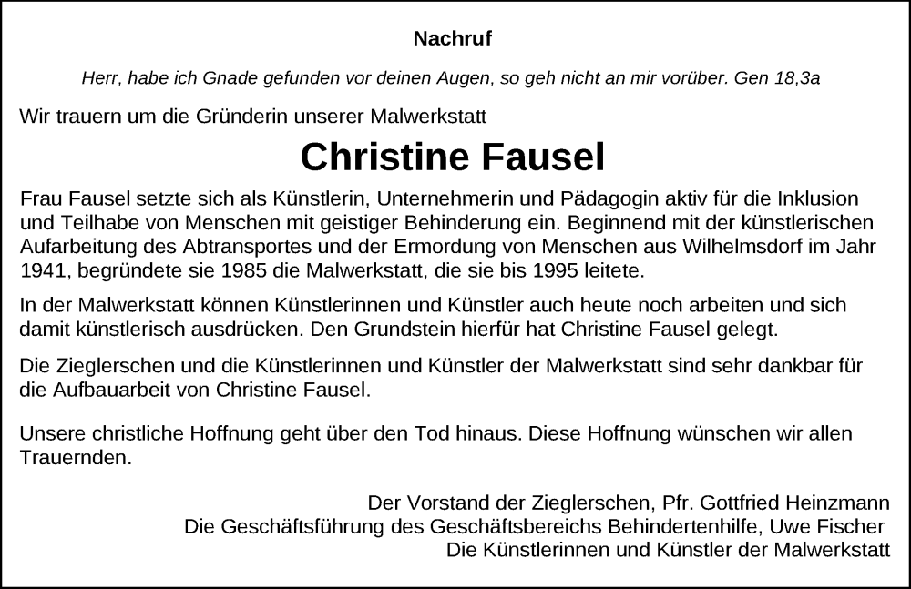  Traueranzeige für Christine Fausel vom 08.11.2024 aus Ravensburg