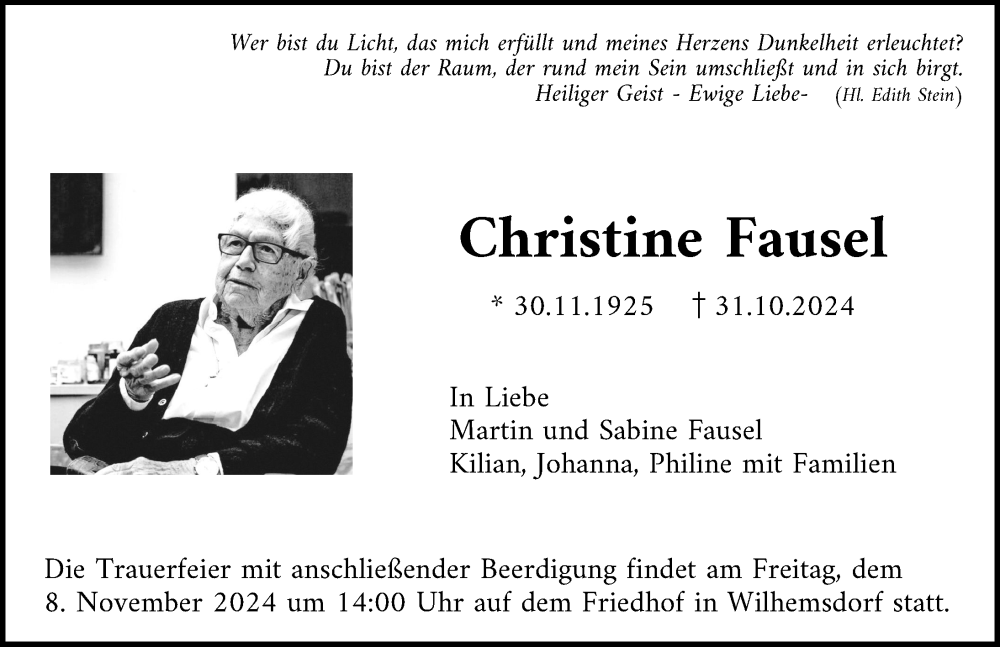  Traueranzeige für Christine Fausel vom 07.11.2024 aus Ravensburg