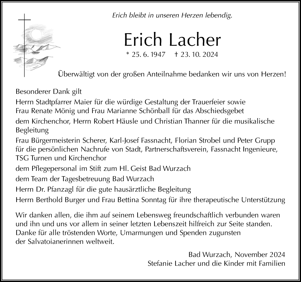  Traueranzeige für Erich Lacher vom 09.11.2024 aus Leutkirch