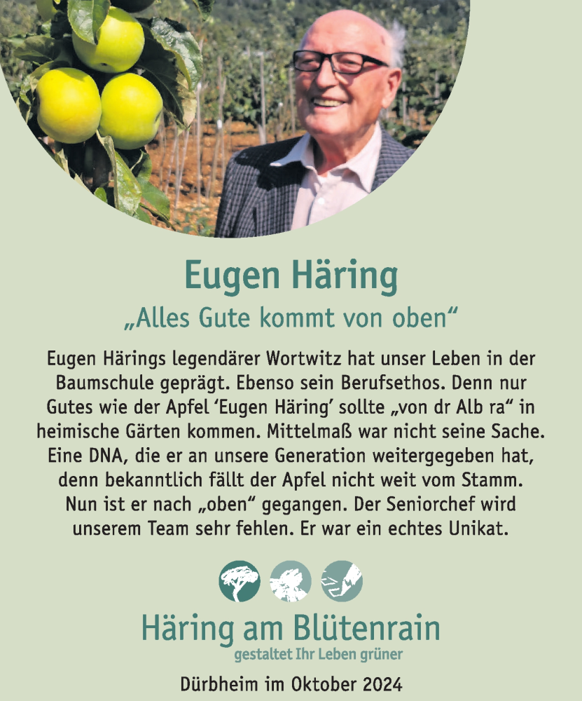  Traueranzeige für Eugen Häring vom 02.11.2024 aus Tuttlingen, Spaichingen, Trossingen