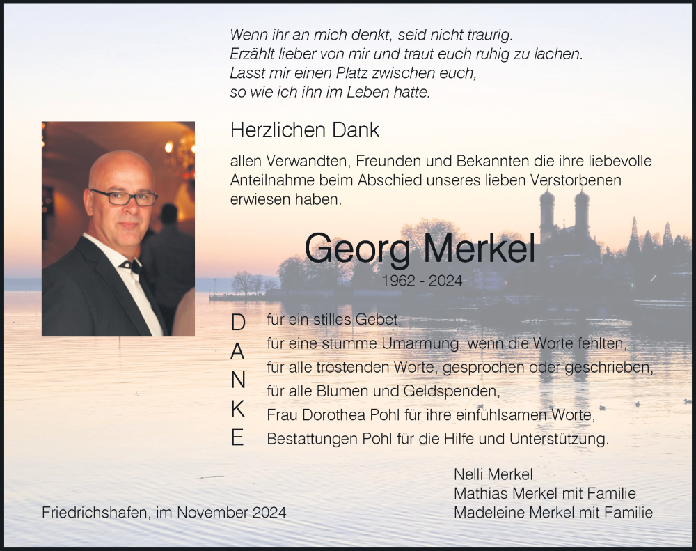  Traueranzeige für Georg Merkel vom 09.11.2024 aus Friedrichshafen