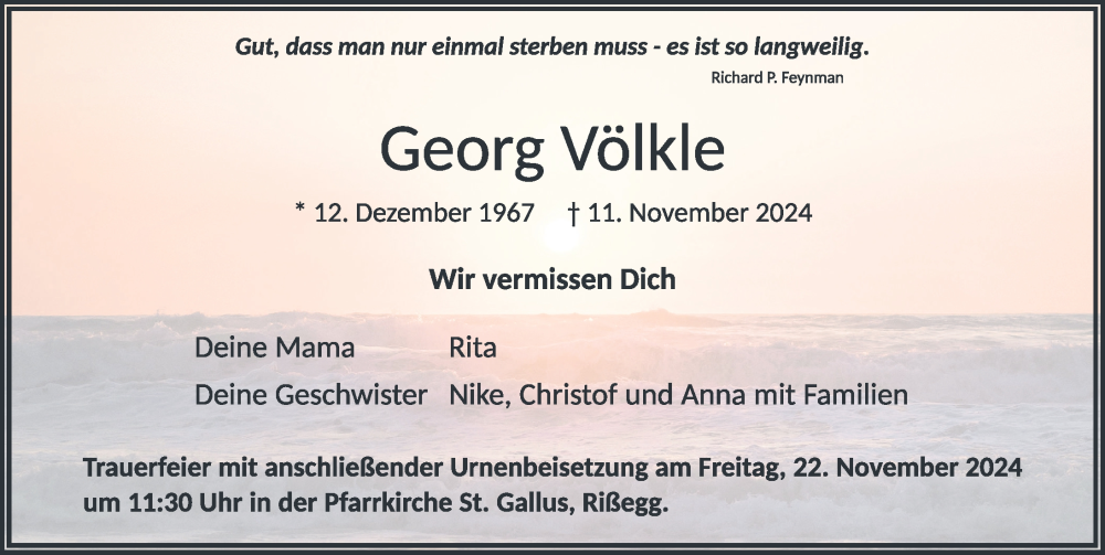  Traueranzeige für Georg Völkle vom 16.11.2024 aus Biberach