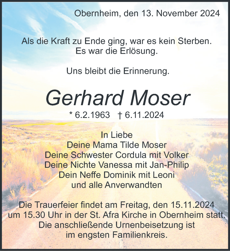  Traueranzeige für Gerhard Moser vom 13.11.2024 aus Balingen