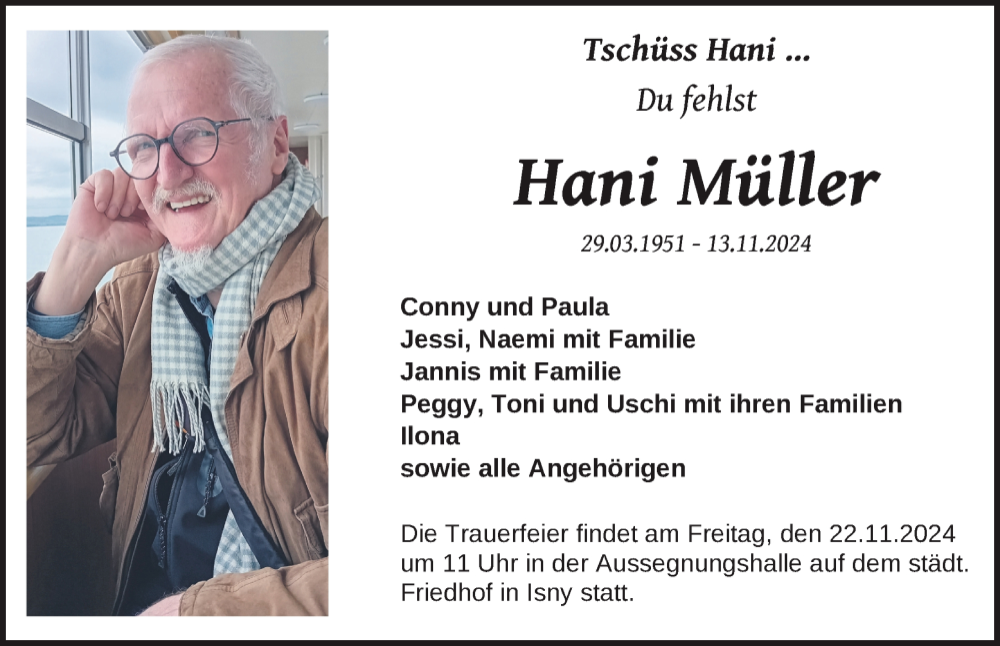  Traueranzeige für Hani Müller vom 20.11.2024 aus Leutkirch